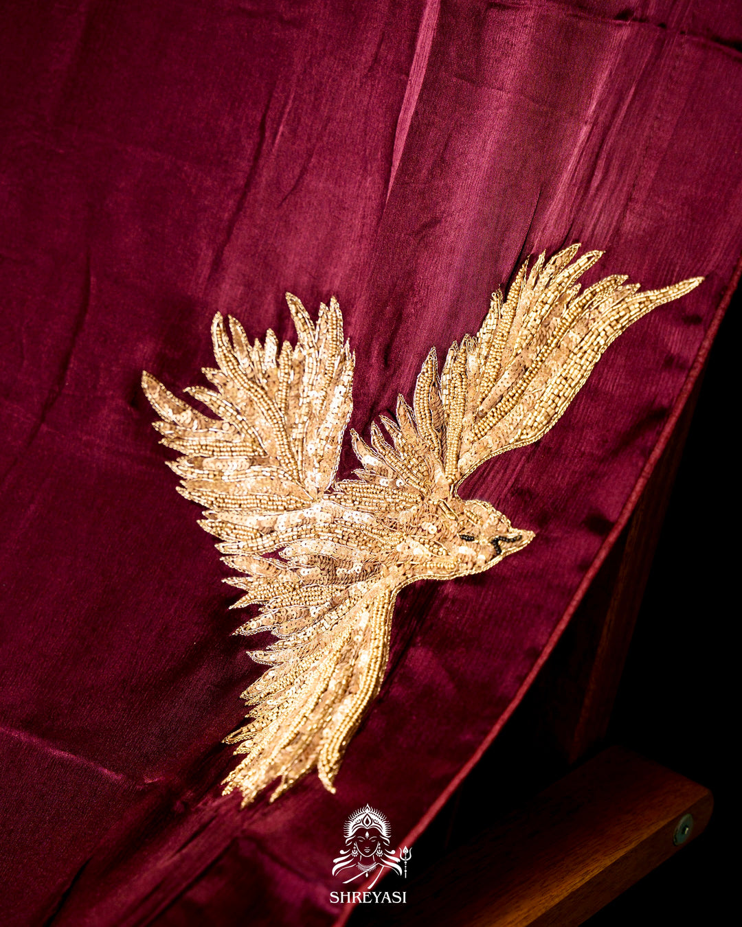 Pure Crepe Silk Saree with Bird Embroidery