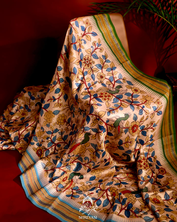 Vidarbha Tussar Silk Saree with Pen Kalamkari Artwork