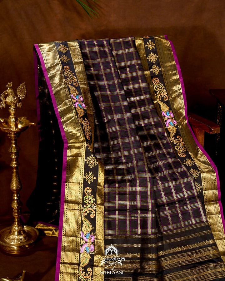Handloom Pure Kanjivaram Silk Sarees with Real Zari and Hand Painted Tanjore Art