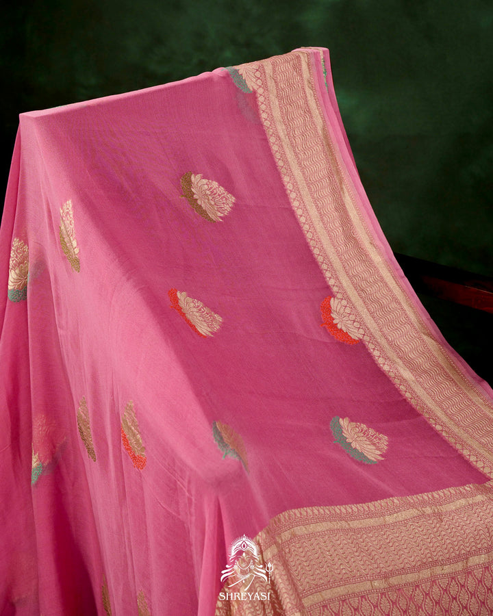 Banarasi Chiffon Khaddi Georgette Saree with Meenakari Weaving & Hand Embroidered Blouse