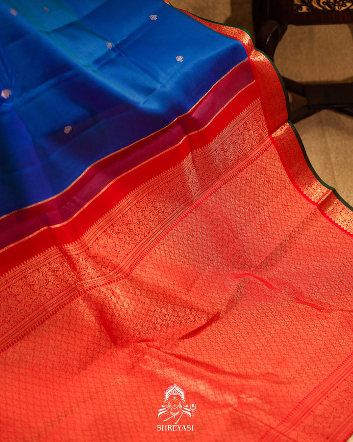 Handloom Pure Kanjivaram Silk Saree in MS Blue with Classic Vintage Borders