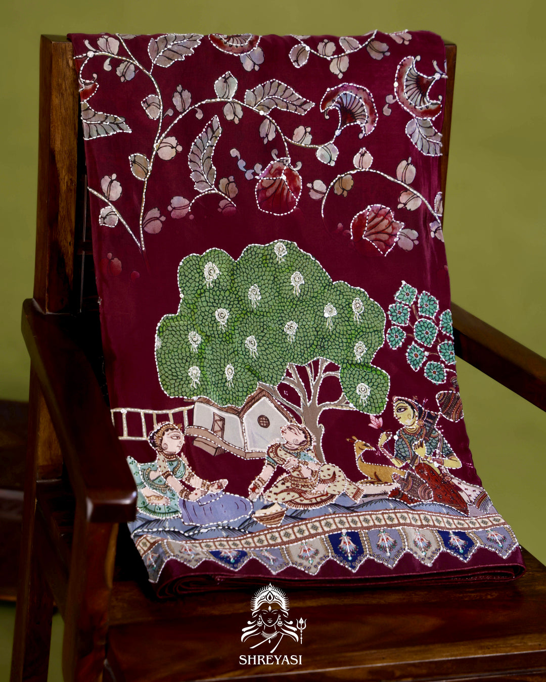 Pure Crepe Silk Saree with Kantha Embroidery