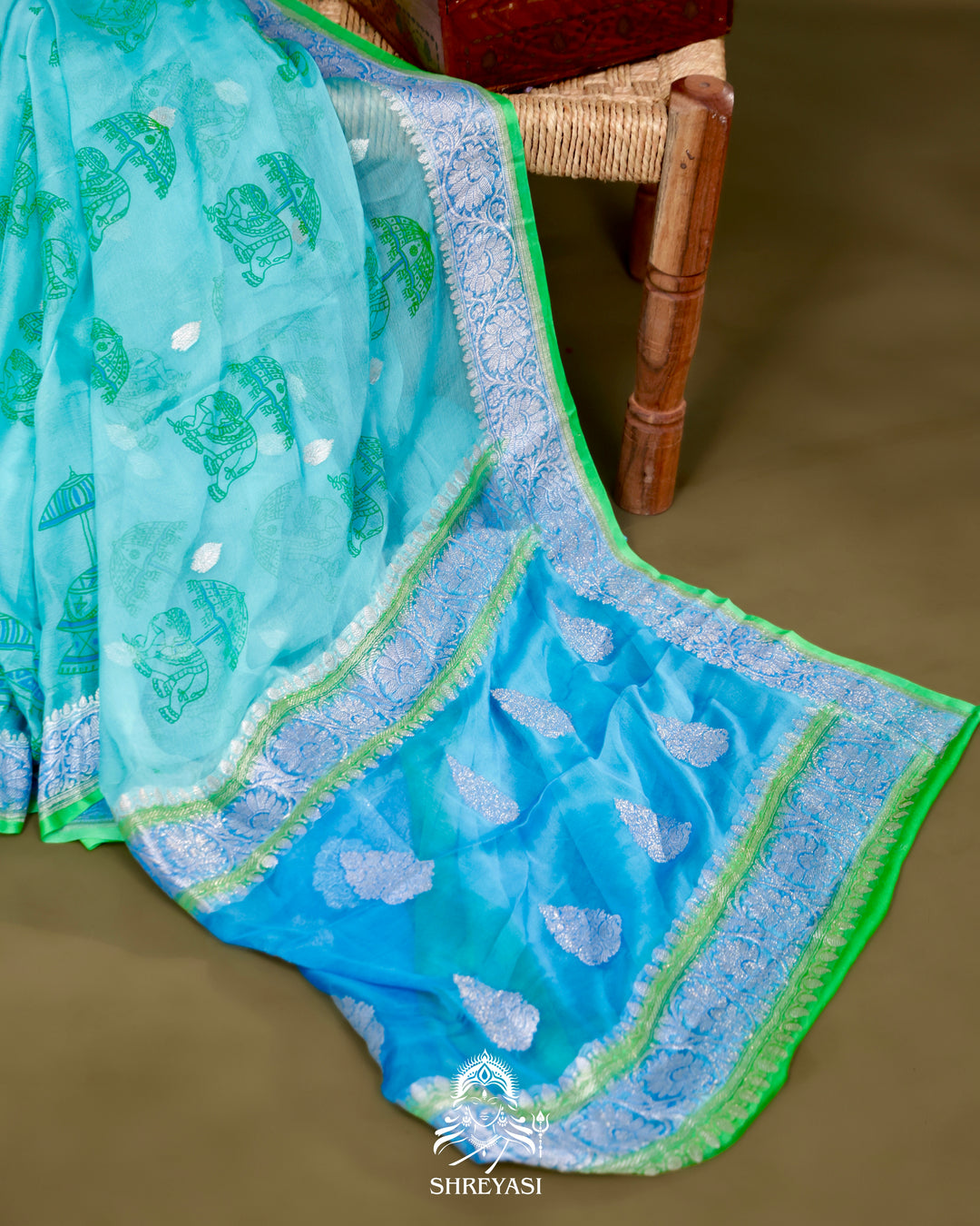 Banarasi Khaddi Chiffon Georgette Saree with Hand Block Motifs