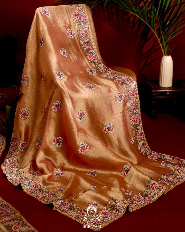 Banarasi Tissue Silk Saree with Petit Pointe Embroidery