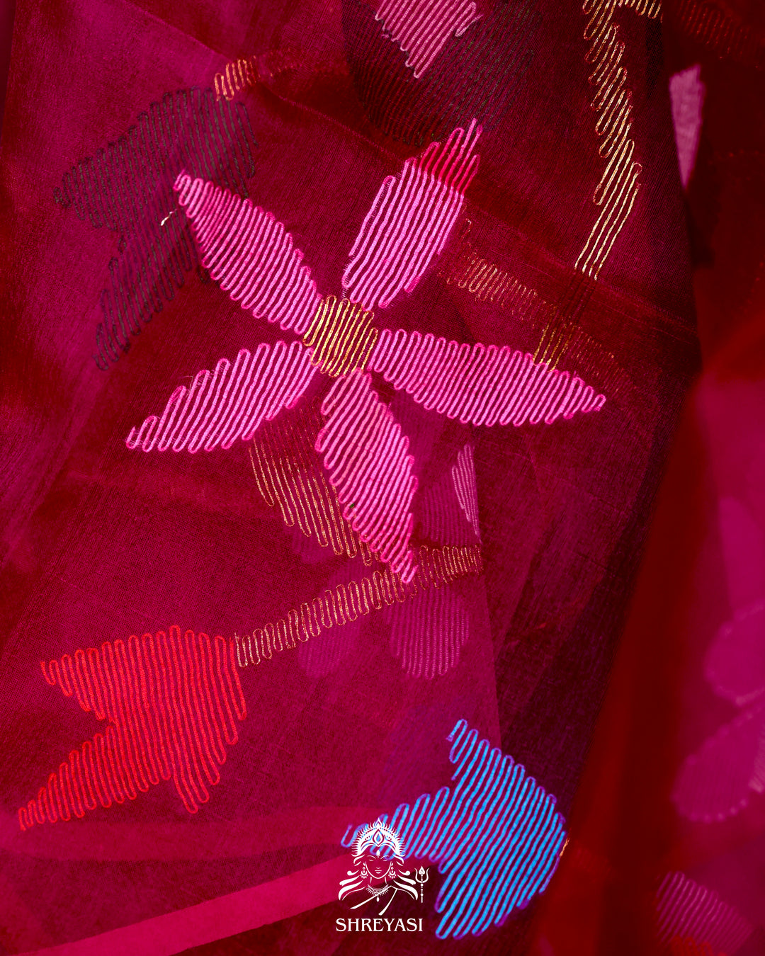 Handloom Pure Muslin Jamdani Saree in Full Jaal Needle Weaving