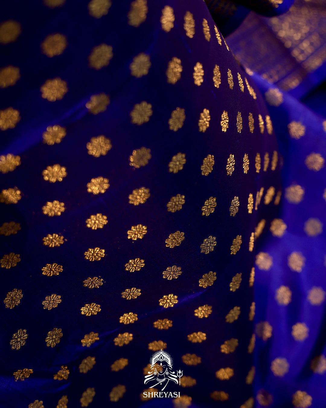 Royal blue handloom Kanjivaram silk saree with real zari