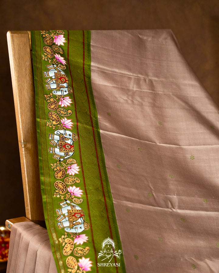 Traditional Tanjore Painting on Handloom Pure Kanjivaram Silk Sarees with Real Zari