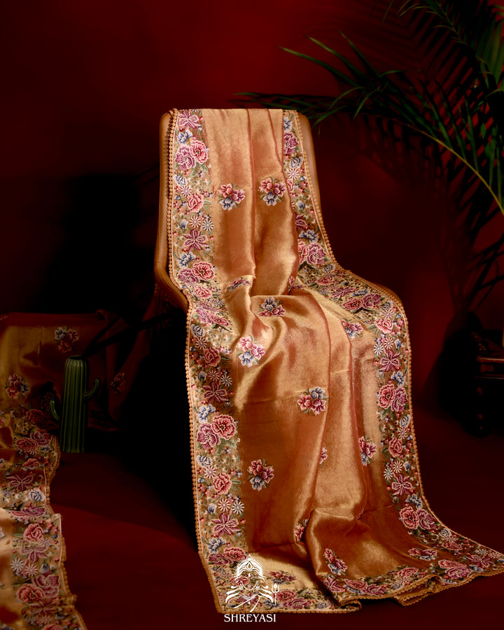 Banarasi Tissue Silk Saree with Petit Pointe Embroidery