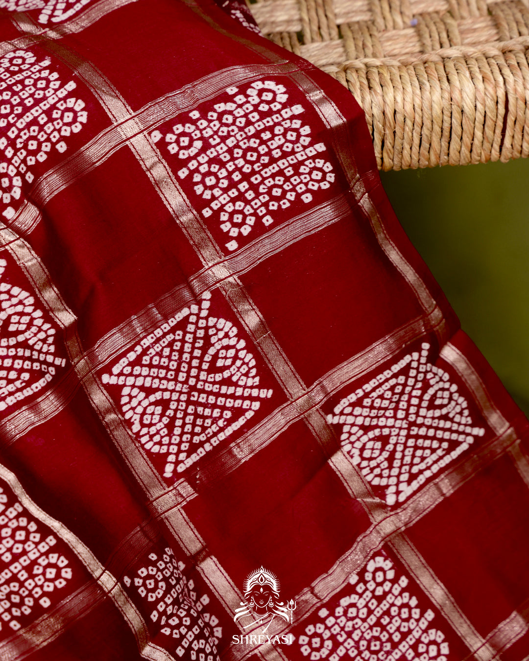 Gharchola-Style Bandhini Matka Silk Saree with Zari Checks