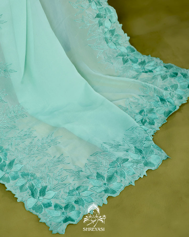 Soft Georgette Saree with Floral Thread Embroidery Border