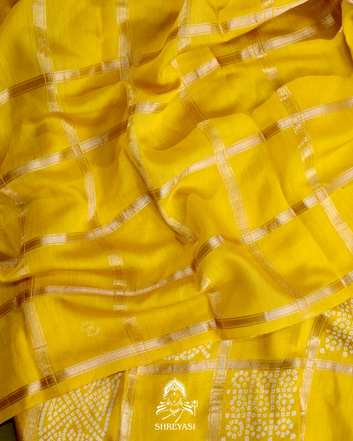 Gharchola-Style Bandhini Matka Silk Saree with Zari Checks