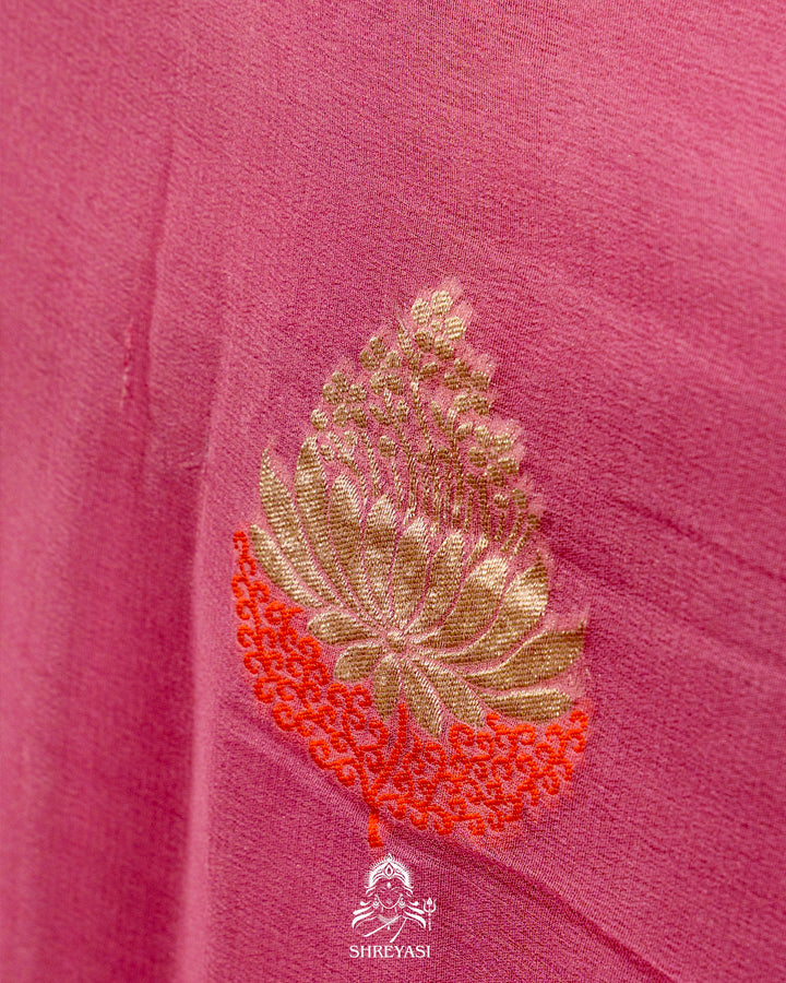 Banarasi Chiffon Khaddi Georgette Saree with Meenakari Weaving & Hand Embroidered Blouse