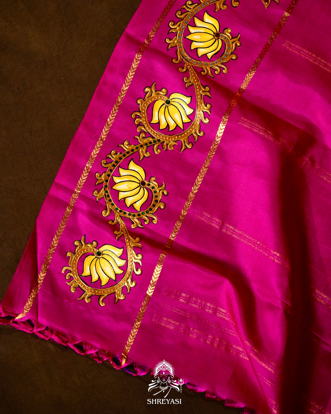 Traditional Tanjore Painting on Handloom Pure Kanjivaram Silk Sarees with Real Zari