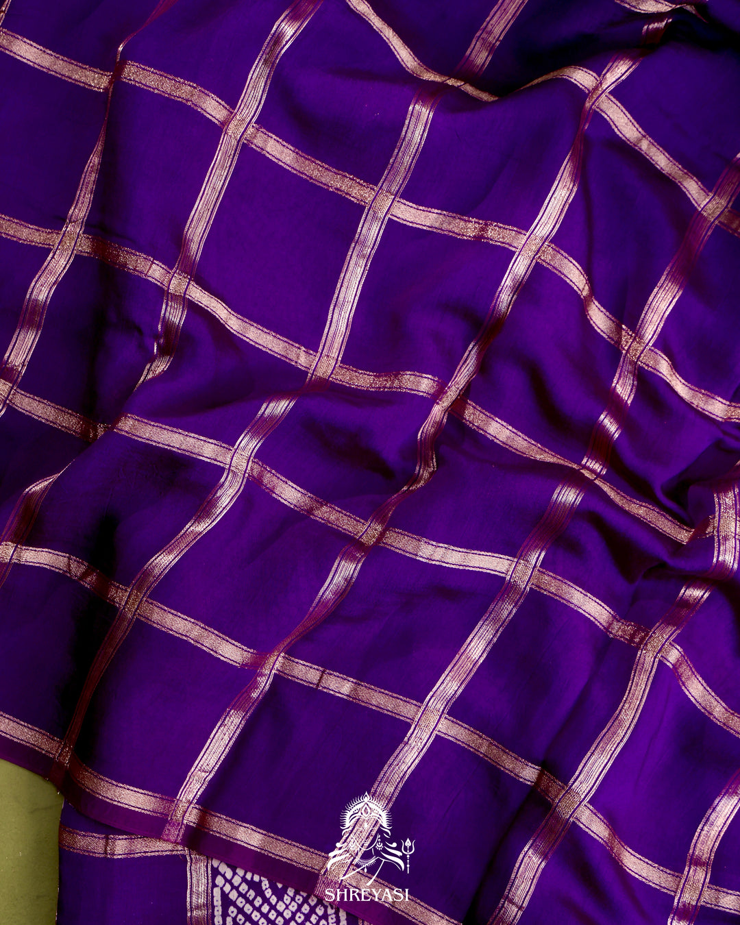 Gharchola-Style Bandhini Matka Silk Saree with Zari Checks