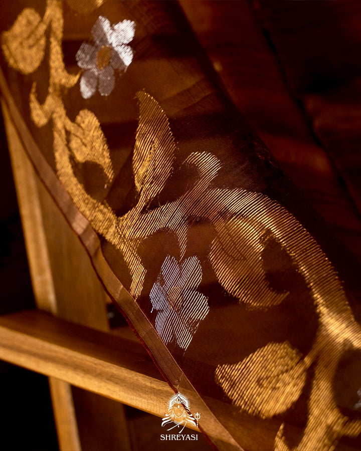 Handloom Pure Double Thread Muslin Jamdani Saree with Sona Rupa Zari & Sequence Weaving