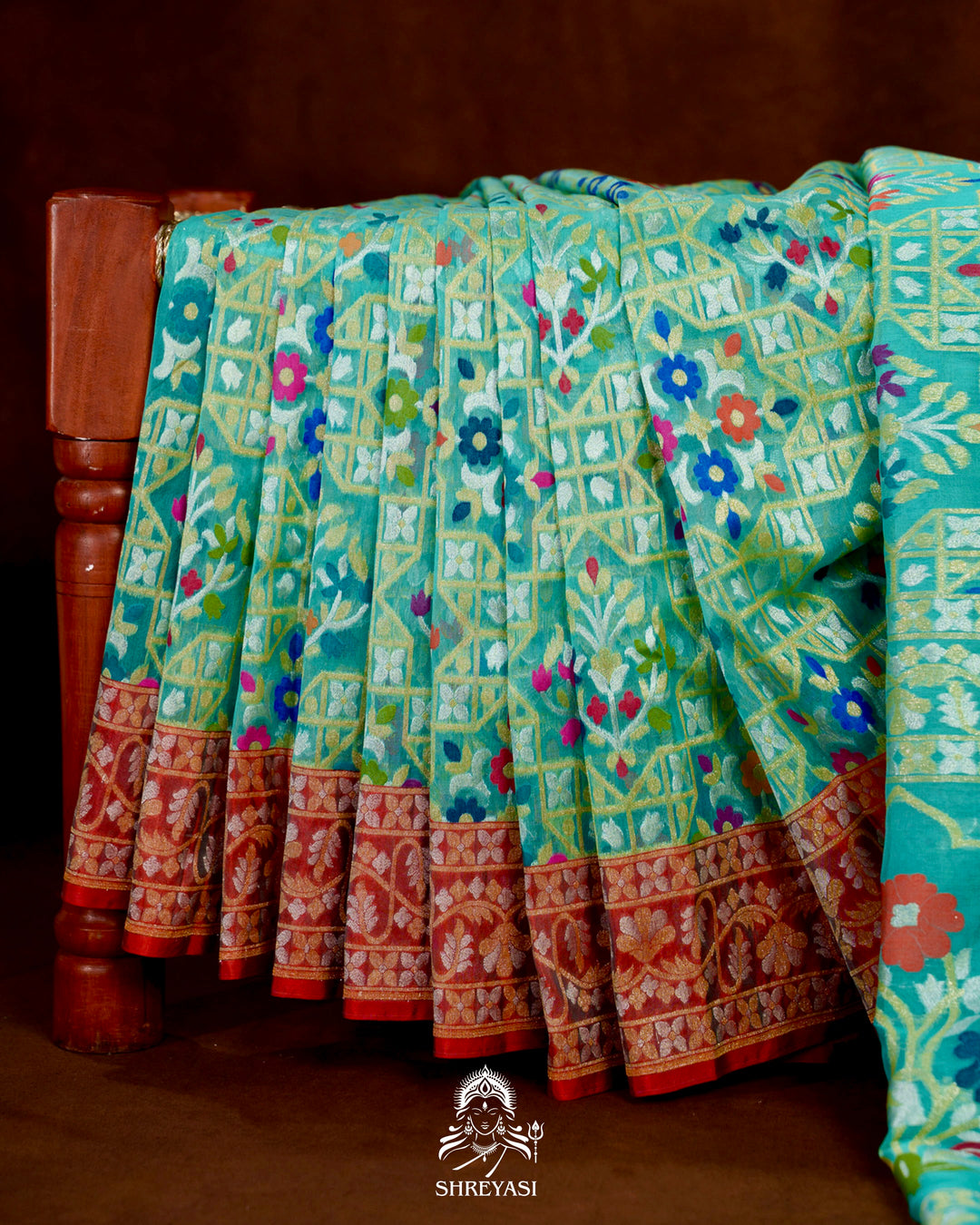 Handloom Banarasi Cotton Jamdani Saree with Contrast Border