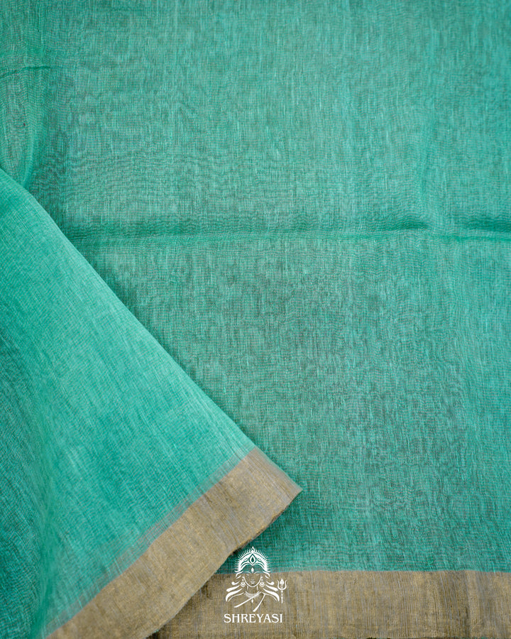Handloom Silk Linen Jamdani Saree with Tissue Paithani Pallu