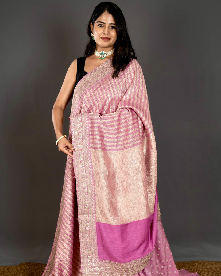 Pure Georgette Silk Saree with Heavy Embroidered Borders and Blouse