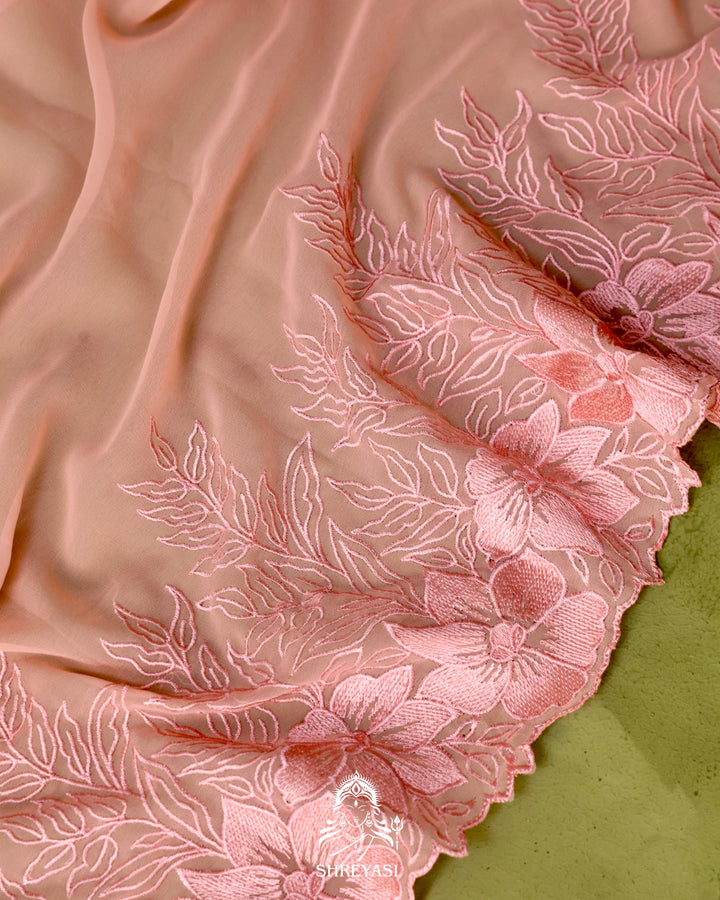 Soft Georgette Saree with Floral Thread Embroidery Border