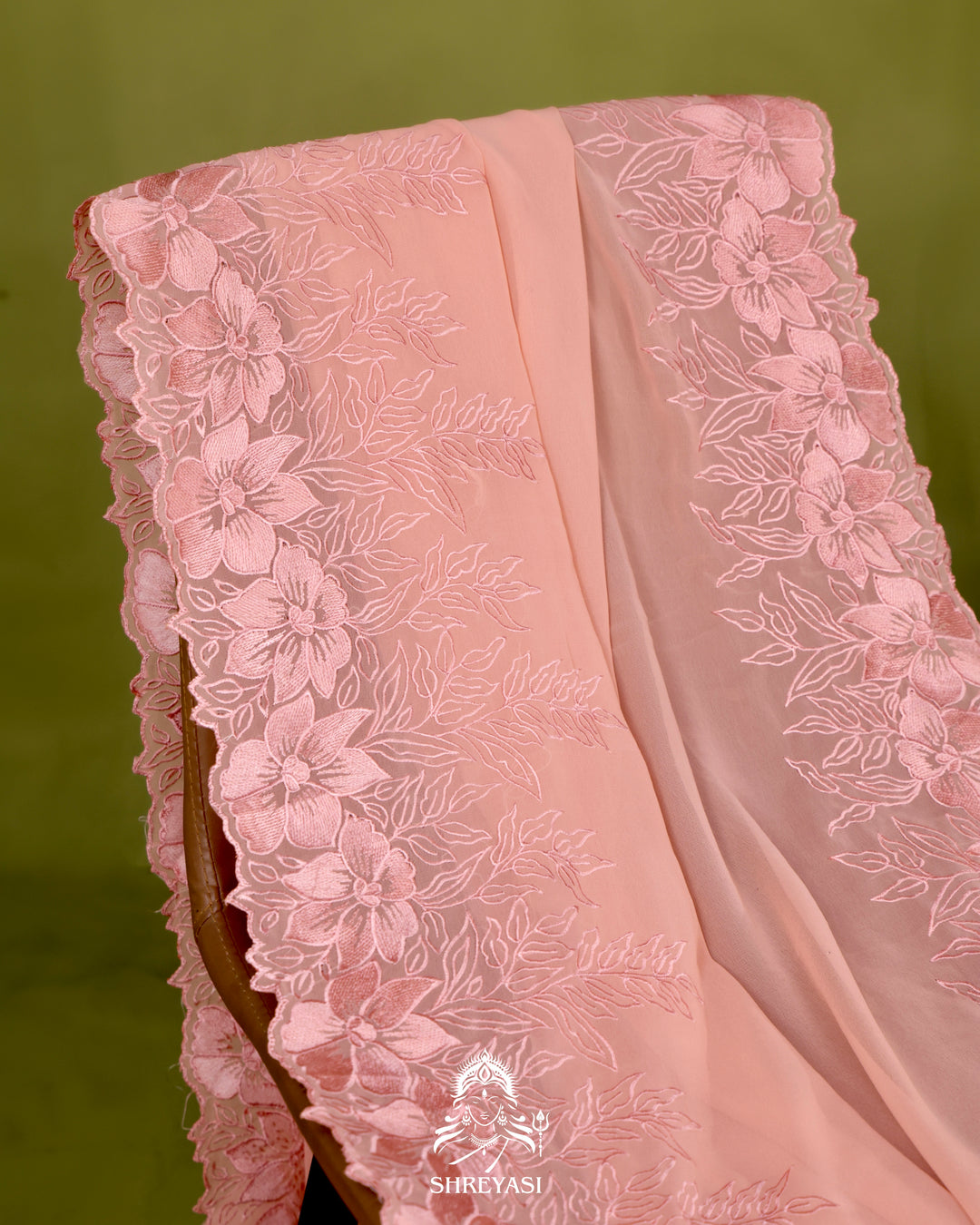 Soft Georgette Saree with Floral Thread Embroidery Border