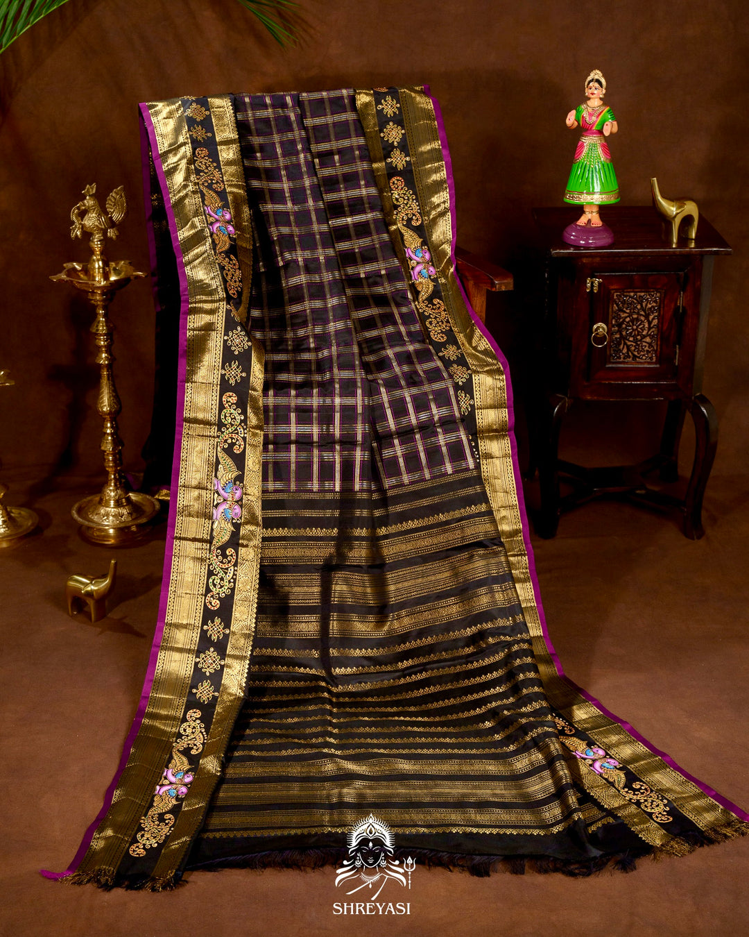 Handloom Pure Kanjivaram Silk Sarees with Real Zari and Hand Painted Tanjore Art