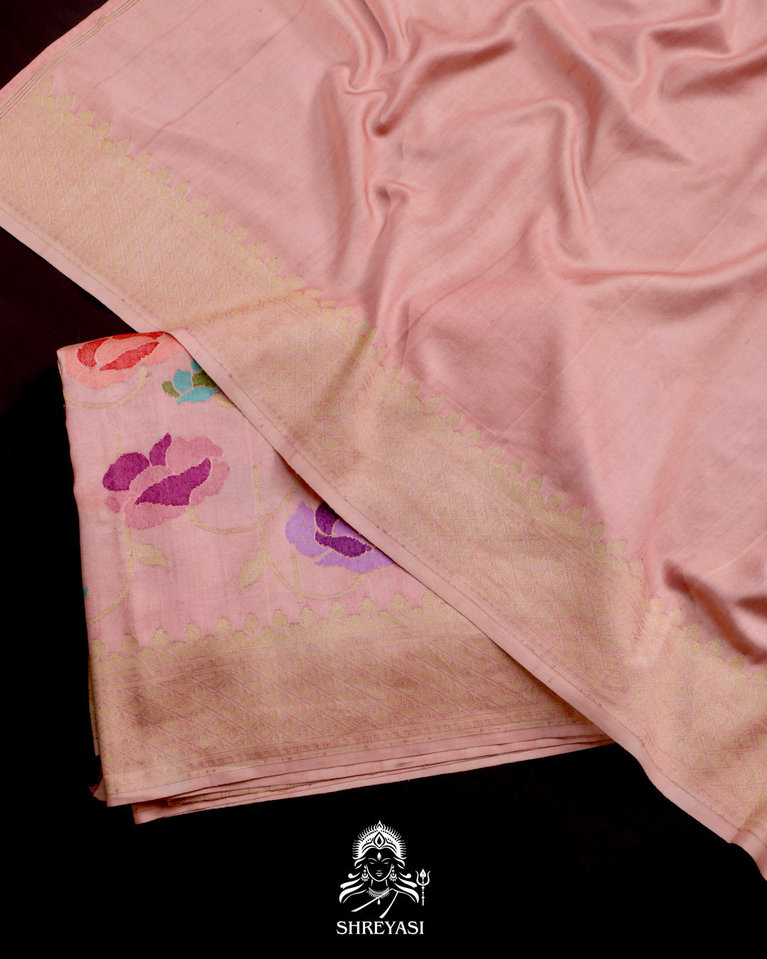 Banarasi Ektara silk saree with kadhwa meenakari weaving and all-over jamdani-inspired floral motifs