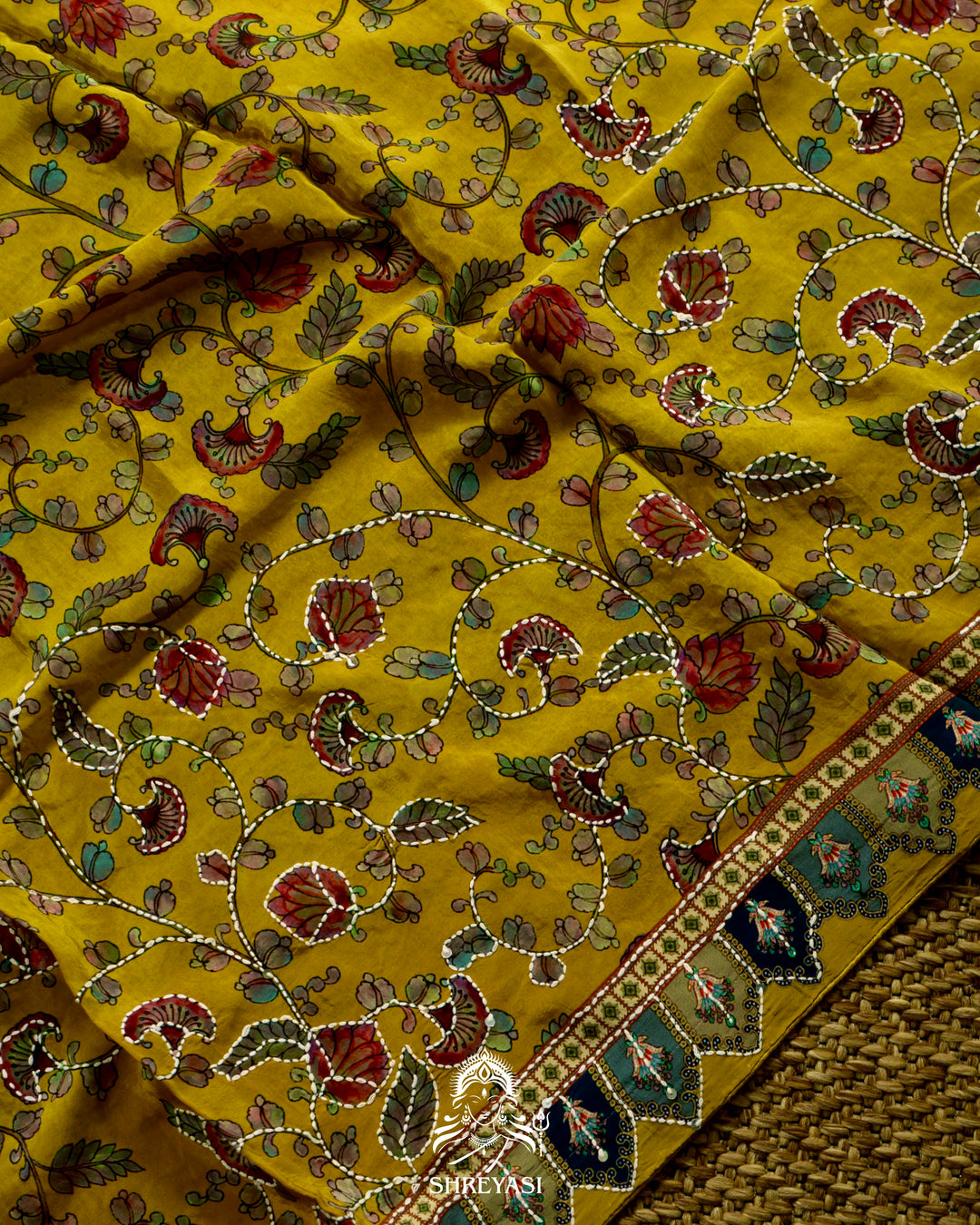 Pure Crepe Silk Saree with Kantha Embroidery