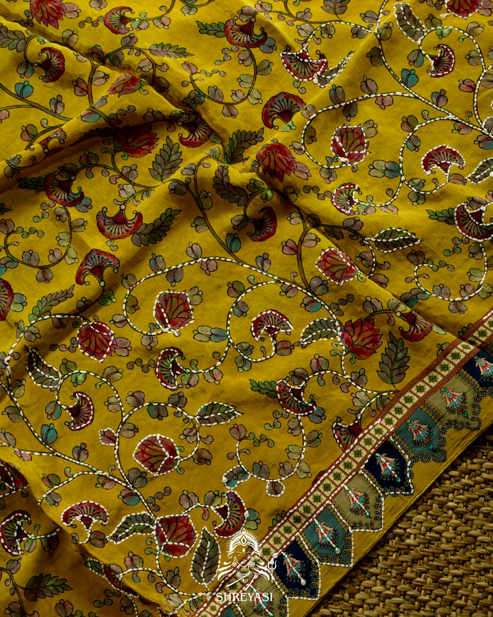 Pure Crepe Silk Saree with Kantha Embroidery