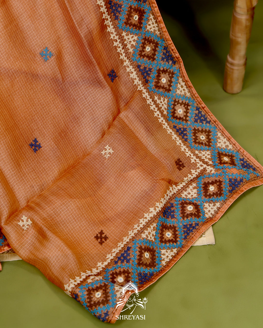Handloom Pure Tussar Kota Saree with Kutch Hand Embroidery and Mirror Work