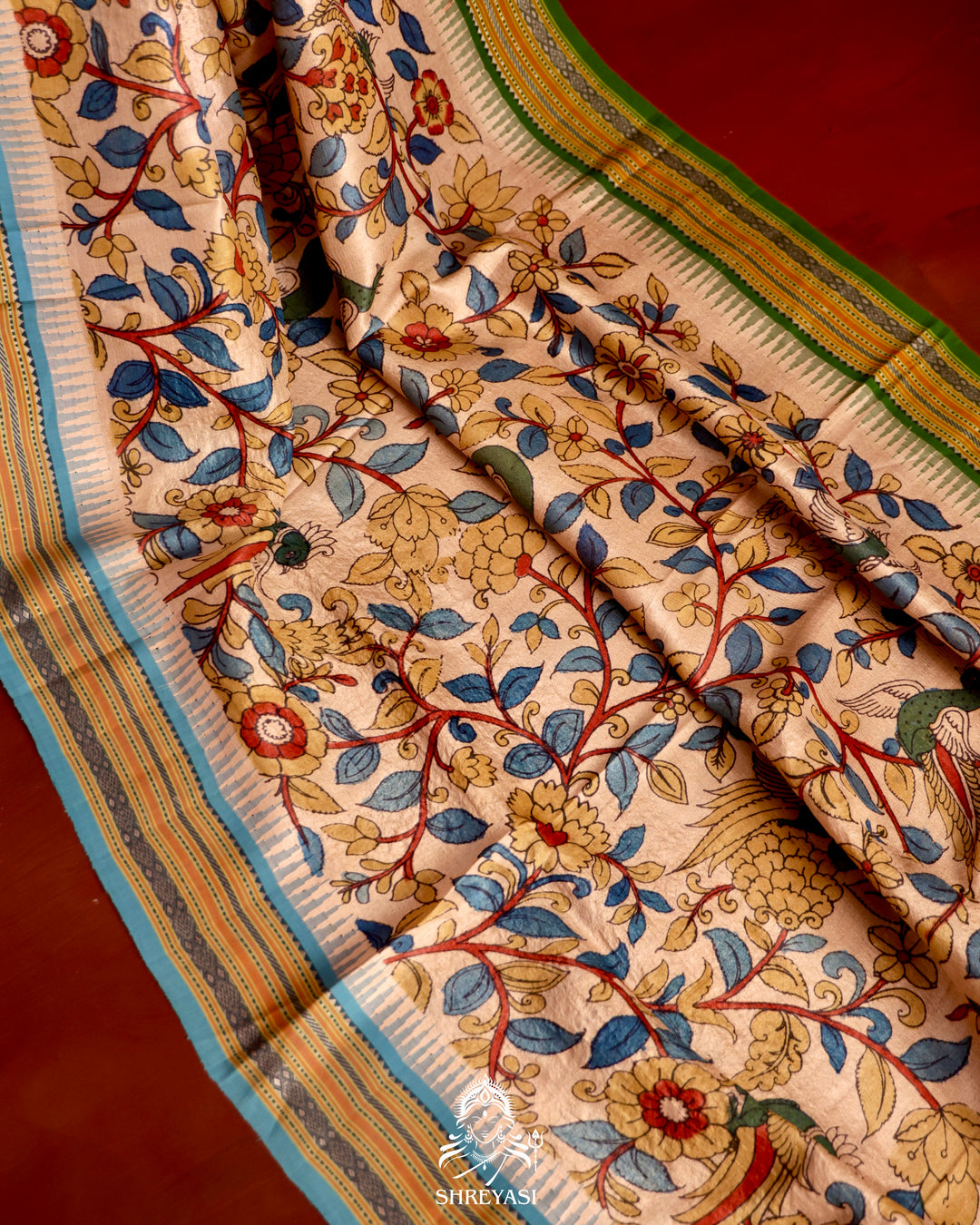 Vidarbha Tussar Silk Saree with Pen Kalamkari Artwork