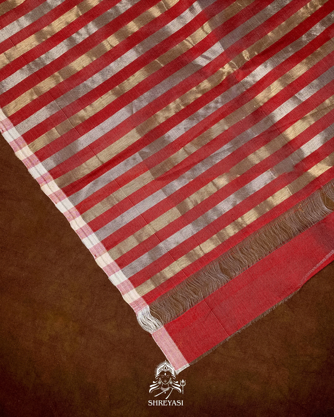 Handloom Pure Chanderi Tissue Silk Saree with Woven Bhutis and Striped Blouse