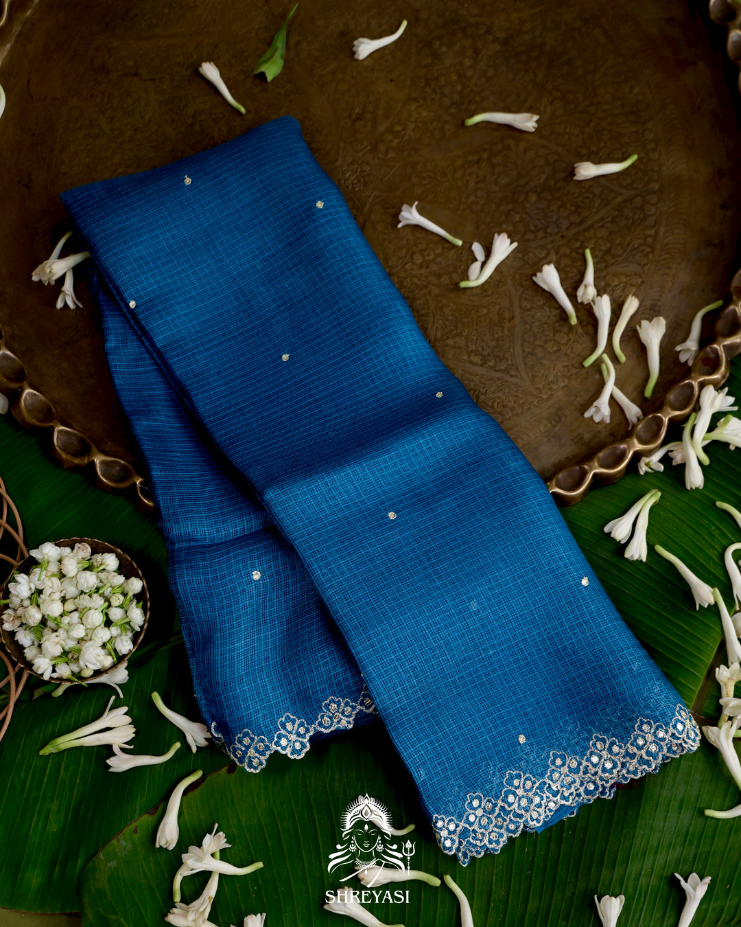 Handloom Pure Tussar Kota Saree with Scalloped Pitta Embroidery Border