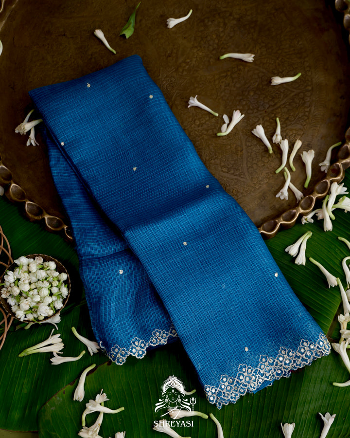 Handloom Pure Tussar Kota Saree with Scalloped Pitta Embroidery Border
