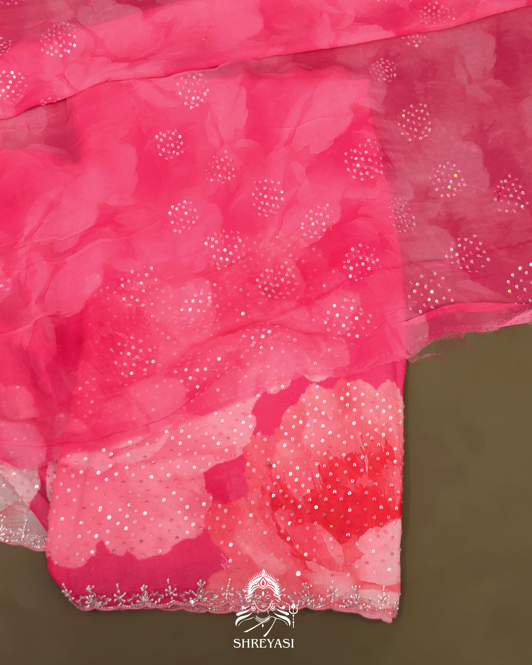 Blush Pink Pure Georgette Saree with Hand Embroidered Sequins and Cutdana Work