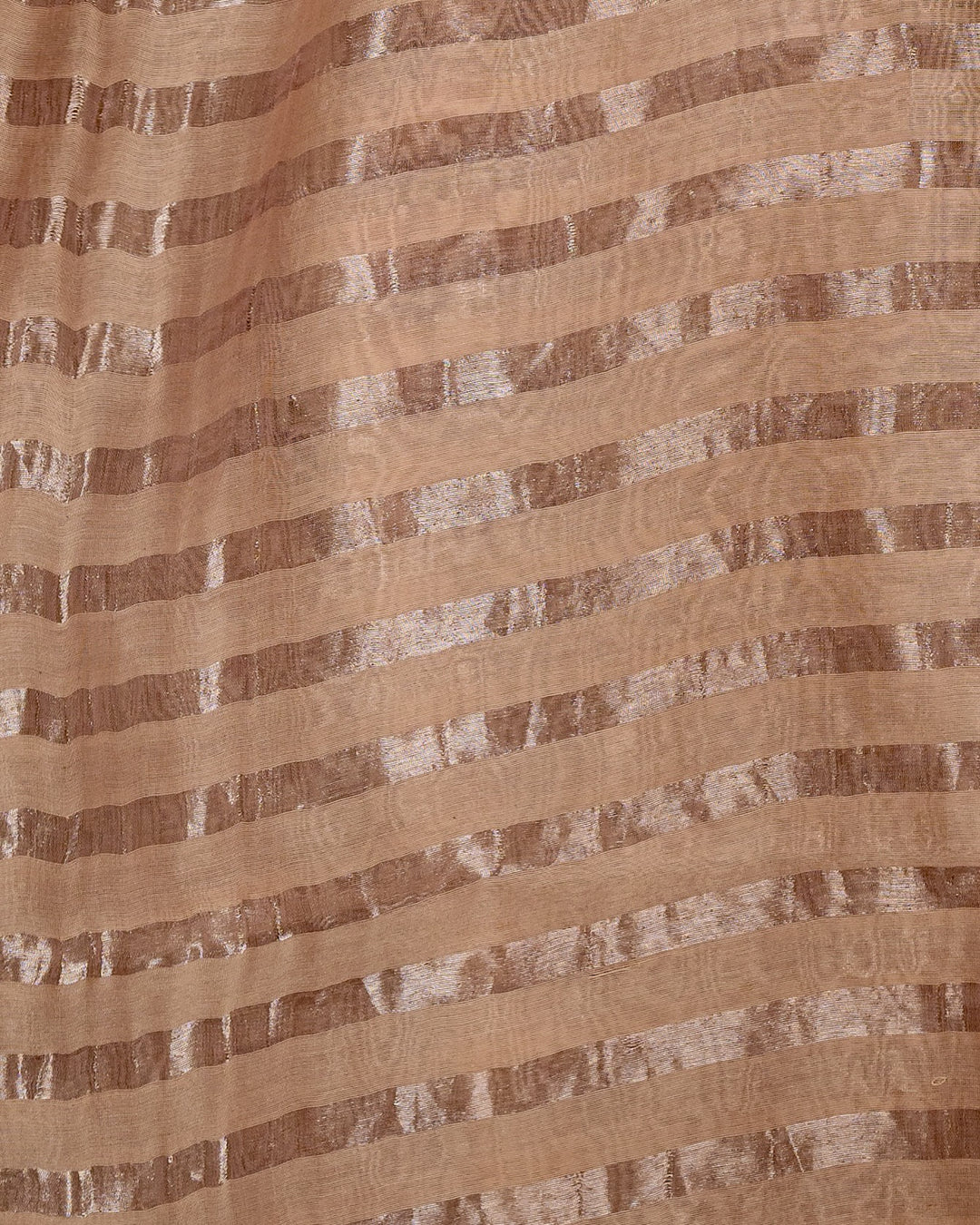 Handloom Pure Chanderi Silk Saree in Champagne Blush with Silver Zari Stripes and Embroidered Floral Blouse