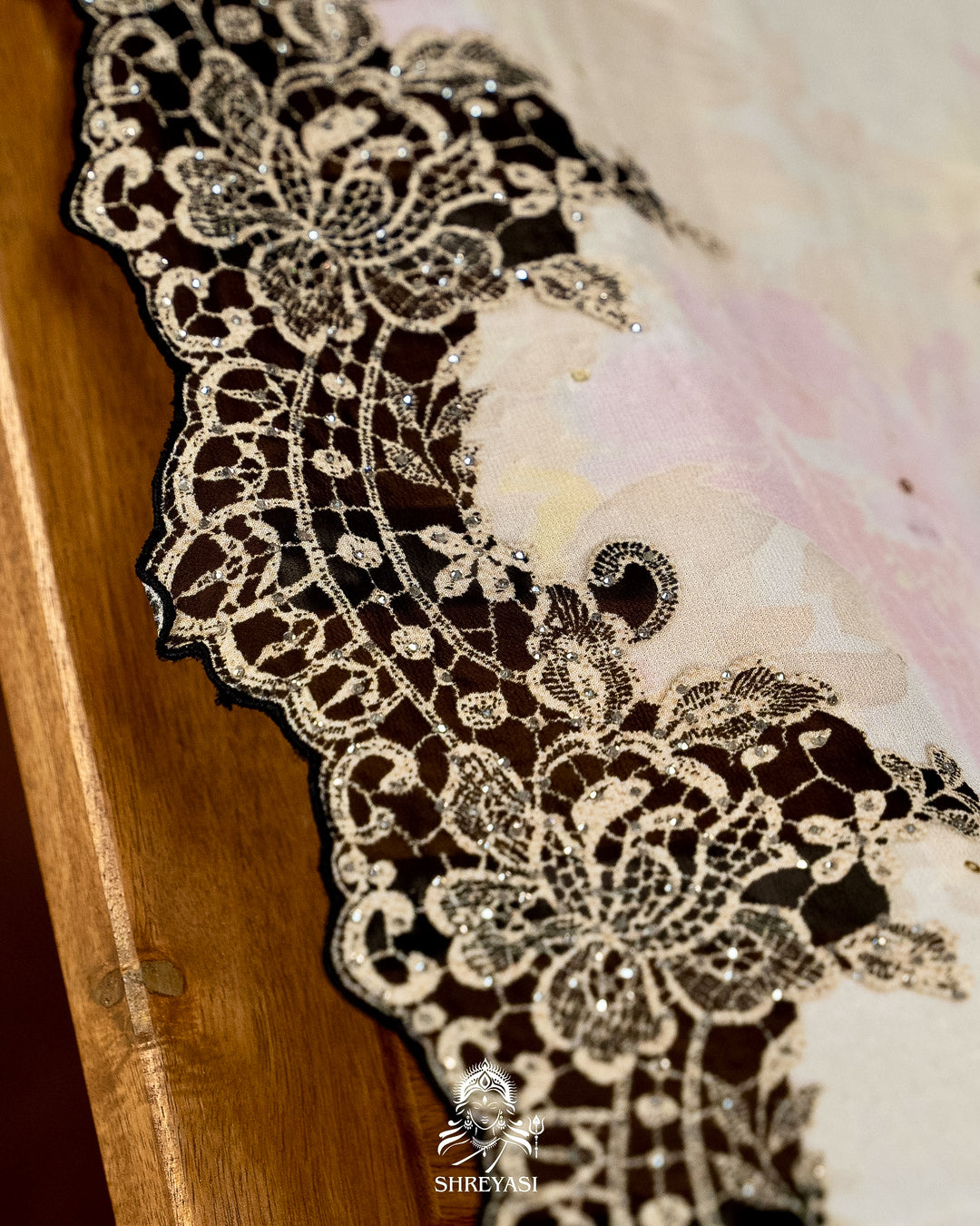 Pure Georgette Floral Saree with Chantilly Lace Embroidery Border