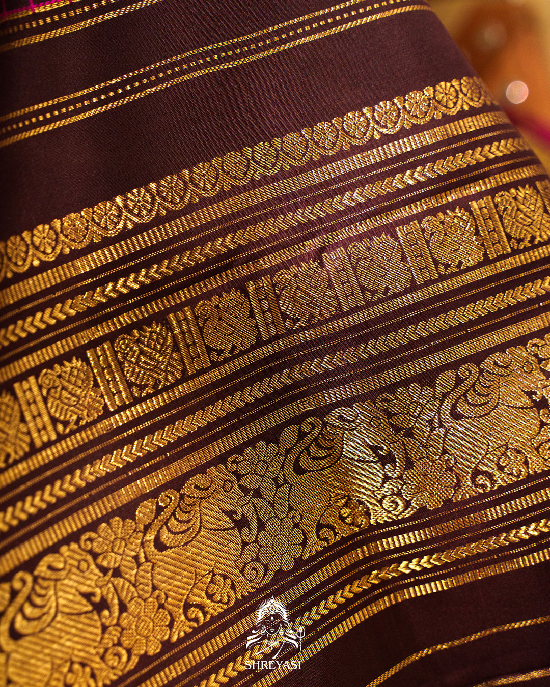 Vintage Style Kanjivaram Silk Saree with Kattam Checks & Small Borders