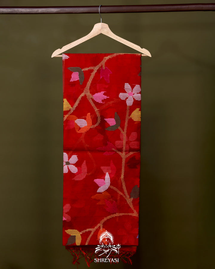 Handloom Pure Muslin Jamdani Saree in Full Jaal Needle Weaving