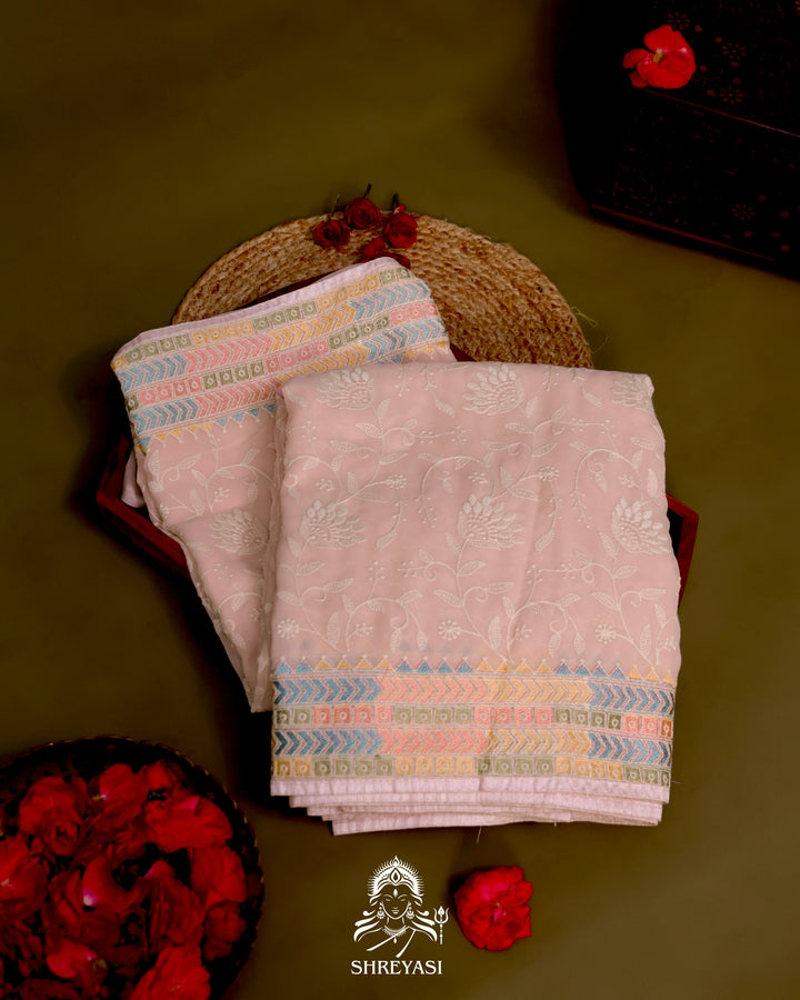 Georgette Saree with Chikankari Inspired Embroidery