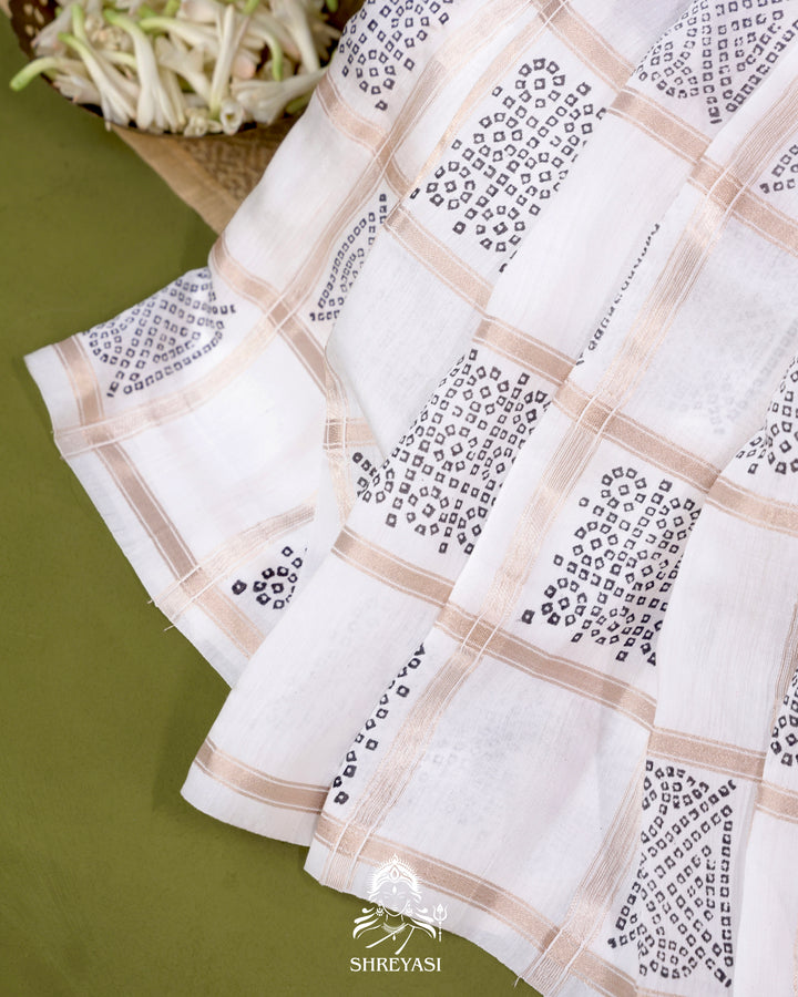 Gharchola-Style Bandhini Matka Silk Saree with Zari Checks