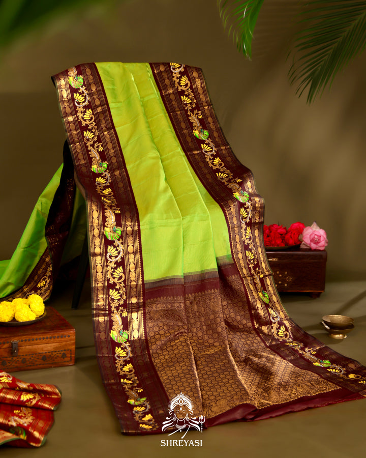 Kanjivaram Silk Saree with Tanjore Artwork