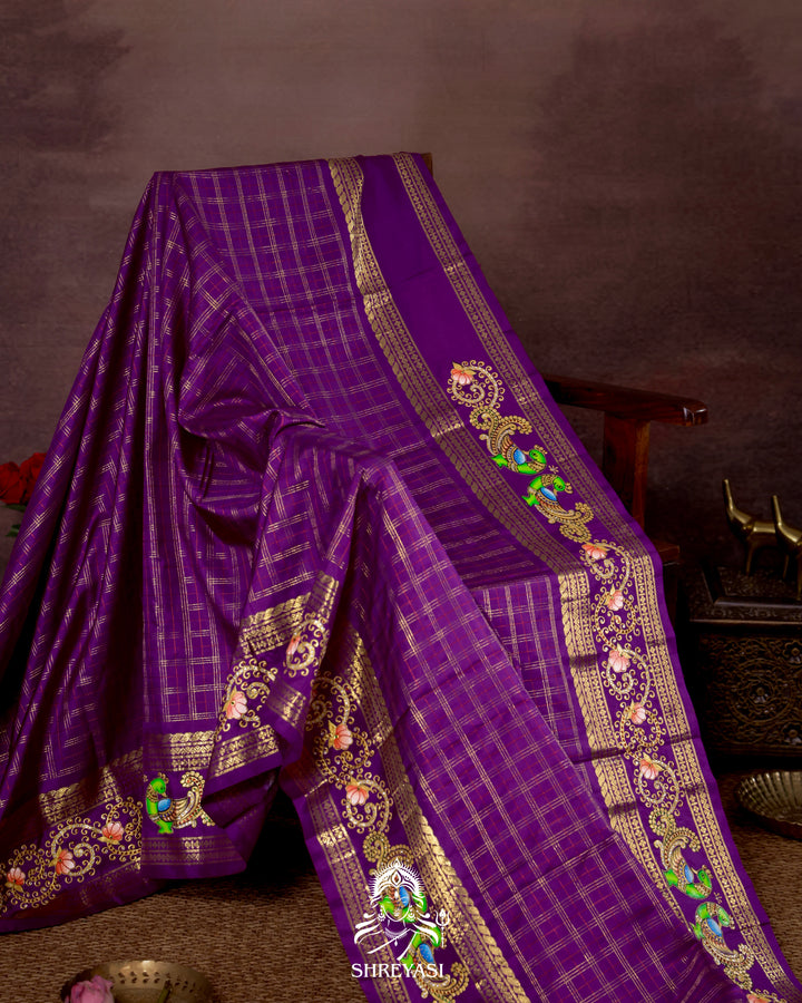 Handloom Pure Kanjivaram Silk Saree in Real Zari with Tanjore Mayil and Kamalam Artwork