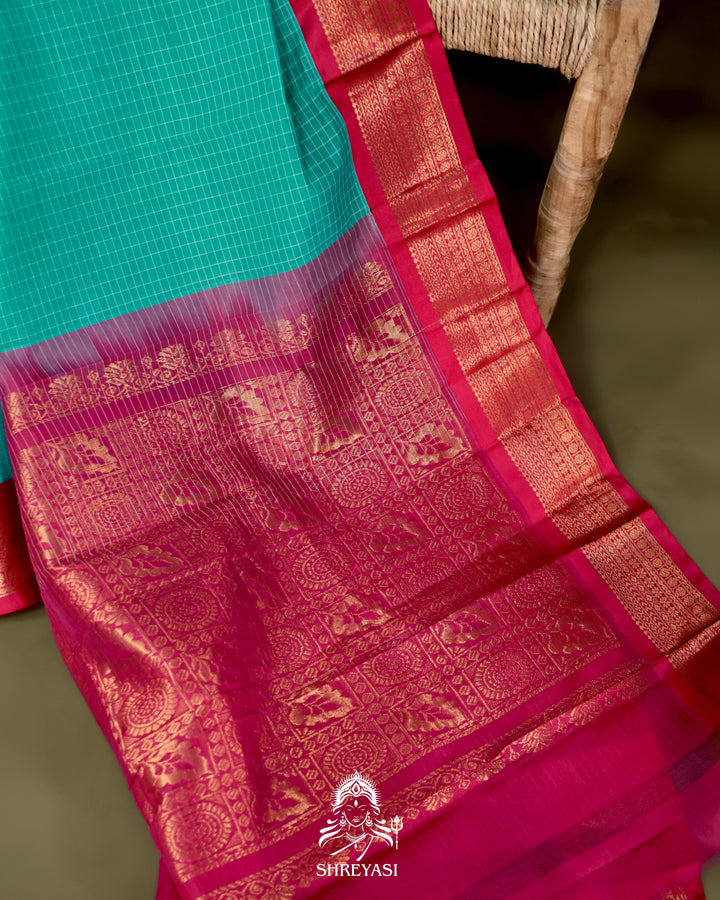 Handloom Pure Gadwal Cotton Saree with Contrast Silk Border and Zari Pallu