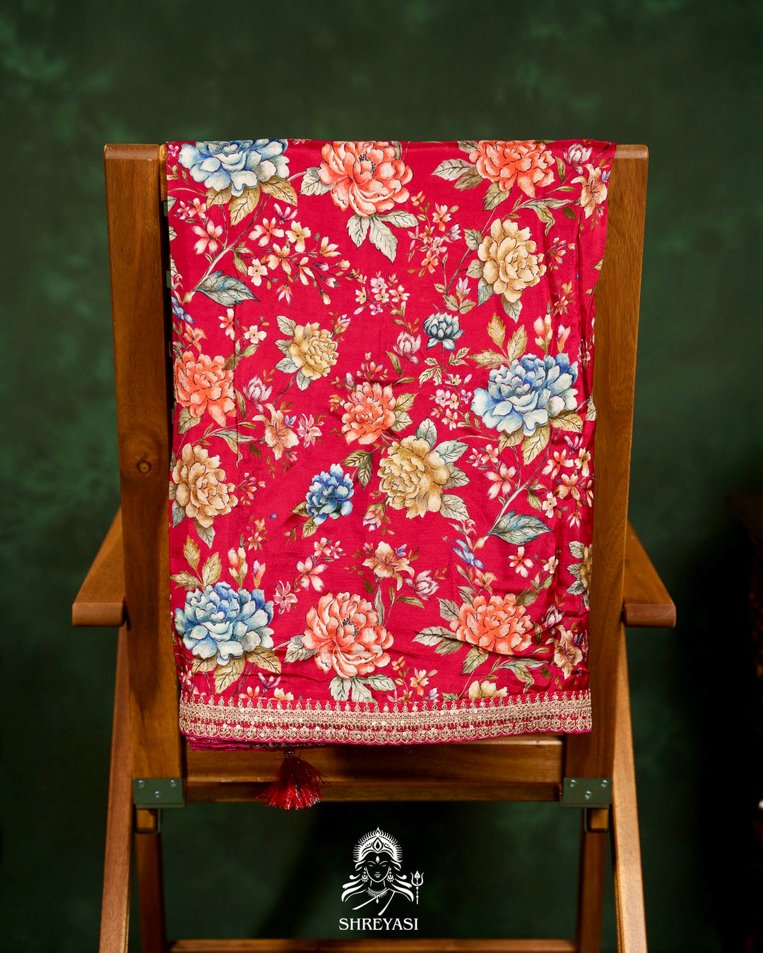 Floral Crepe Chiffon Saree with Embroidered Borders