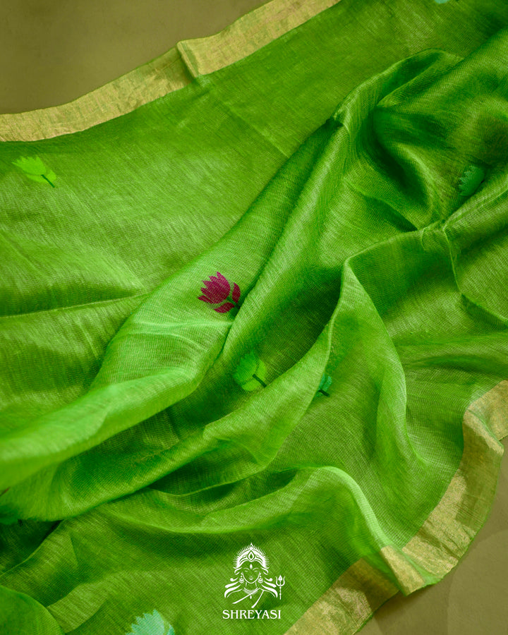 Handloom Silk Linen Jamdani Saree with Tissue Paithani Pallu