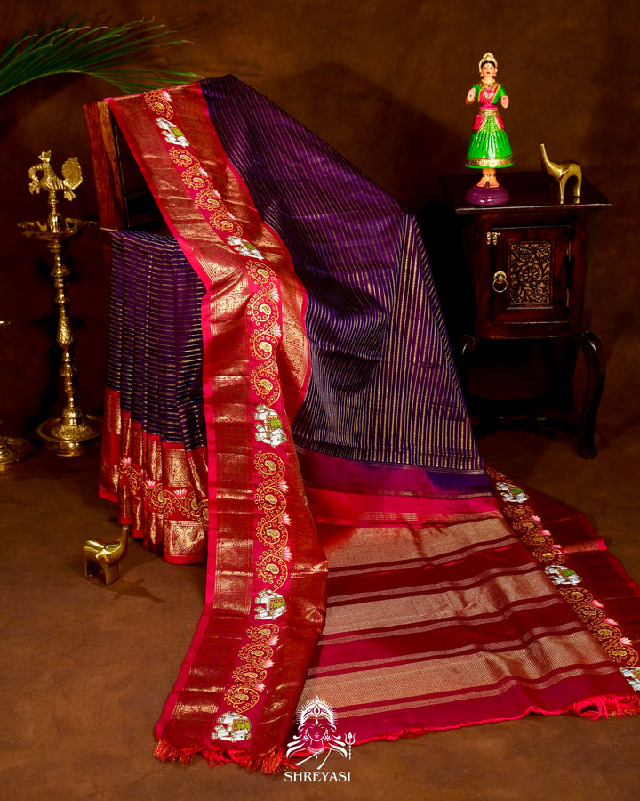 Handloom Pure Kanjivaram Silk Sarees with Real Zari and Hand Painted Tanjore Art