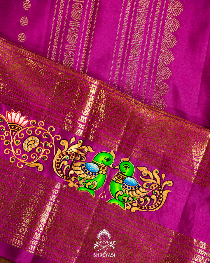 Handloom Pure Kanjivaram Silk Sarees with Real Zari and Hand Painted Tanjore Art