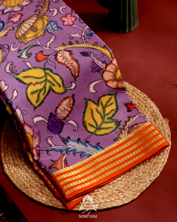 Pure Mysore Silk Saree with Kalamkari Artwork