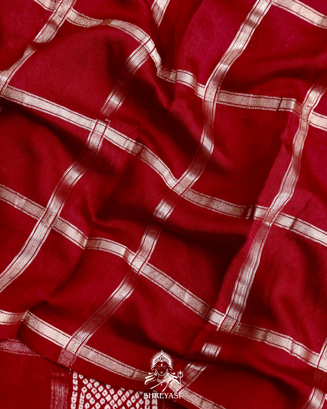 Gharchola-Style Bandhini Matka Silk Saree with Zari Checks