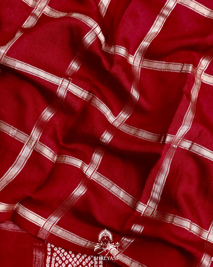 Gharchola-Style Bandhini Matka Silk Saree with Zari Checks